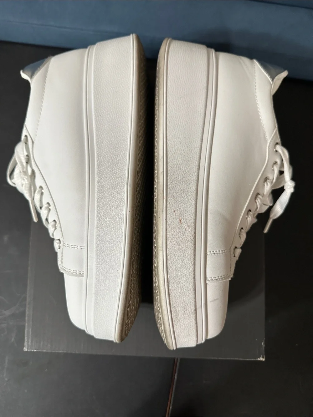 GND Women’s White Platform Sneakers with Silver Heel Accent